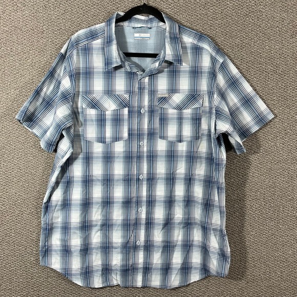 Columbia Shirt‎ Mens Size XL Blue Plaid Vented Button Up Short Sleeves Casual - Picture 1 of 10